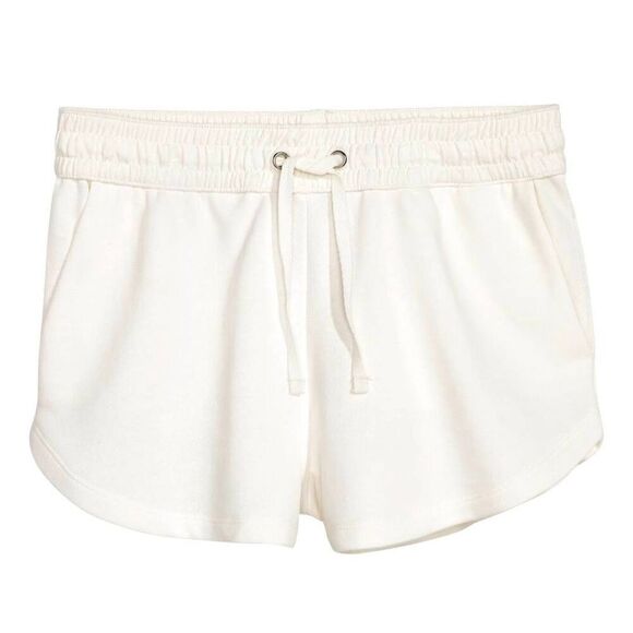 H&M Women's Ivory Cotton/Poly Knit Drawstring Sweatshorts w Pockets - Picture 2 of 9